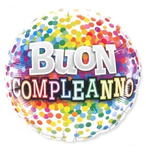 Palloncino Buon Compleanno con Confetti colorati Tondo 18"/45cm in Mylar