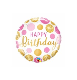 Palloncino Happy Birthday Pink & Gold Confetti 18"/45cm Palloncino Mylar