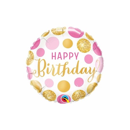 Palloncino Happy Birthday Pink & Gold Confetti 18"/45cm Palloncino Mylar
