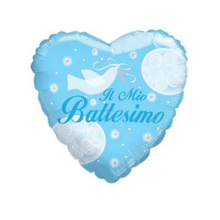 Palloncino Battesimo Bimbo Cuore Azzurro 18"/45cm Palloncino Mylar