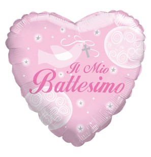 Palloncino Il Mio Battesimo Rosa a forma di cuore 18"/45cm in Mylar