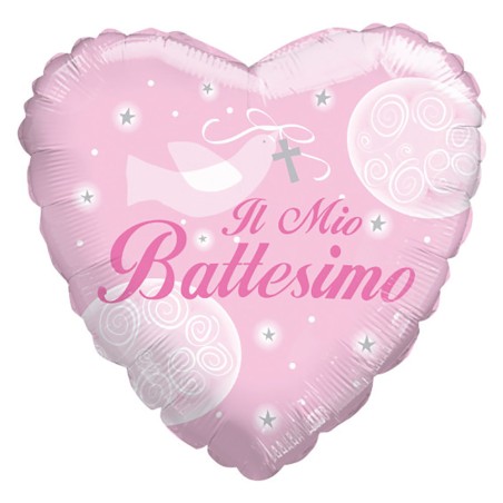 Palloncino Il Mio Battesimo Rosa a forma di cuore 18"/45cm in Mylar