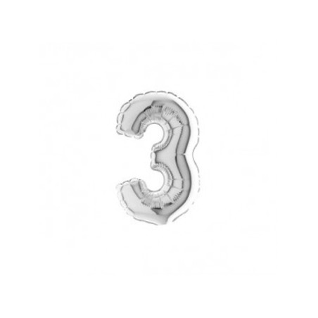 Numero 3 in Mylar 7"/18cm Micro Argento
