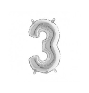 Numero 3 in Mylar 35cm Mini Argento