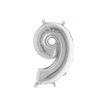 Numero 9 in Mylar 35cm Mini Argento