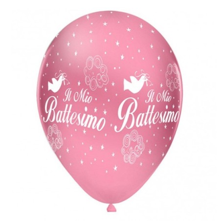 100 Palloncini Il Mo Battesimo Rosa con scritta Bianca 12"/30cm Palloncini Stampati