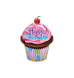 Palloncino Cupcake Happy Birthday 35"/91cm SuperShape in Mylar