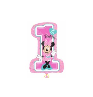 Palloncino Super Shape Minnie Rosa Primo Compleanno 28" - Mylar