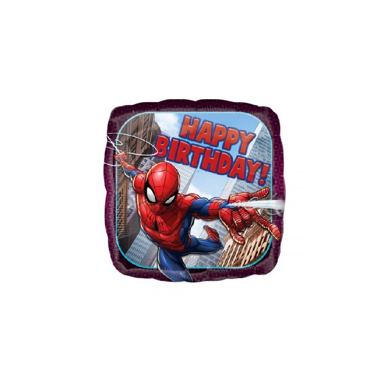 Palloncino Spiderman Happy Birthday Quadrato 18/45cm in Mylar
