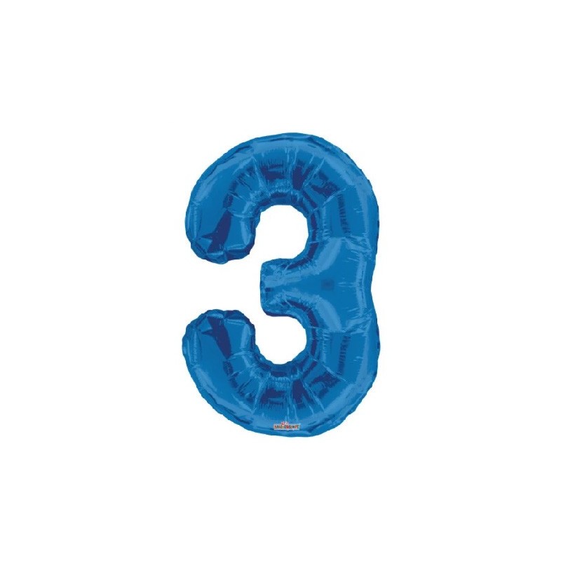 Palloncino Numero 3 in Mylar - 34 - 86 cm Blu