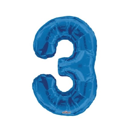 Palloncino Numero 3 in Mylar - 34" - 86 cm Blu