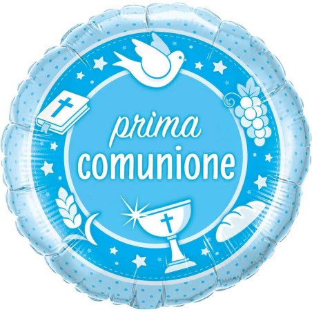 Palloncino Prima Comunione Tondo Celeste 18"/46cm in Mylar