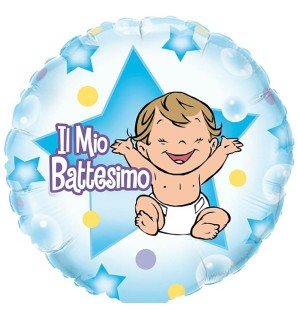 Palloncino Il mio Battesimo Tondo Celeste 18"/46cm in Mylar