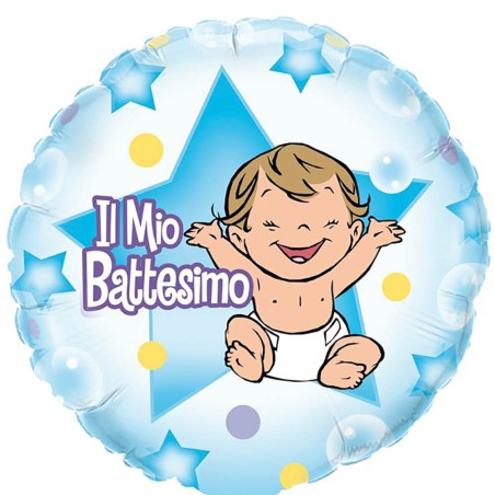 Palloncino Il mio Battesimo Tondo Celeste 18"/46cm in Mylar