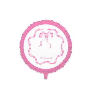 Palloncino Battesimo cornice rosa e fiocco Tondo 24"/60cm in Mylar