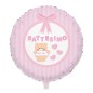 Palloncino Battesimo cornice rosa e Orsetto Baby Girl Tondo 18"/45cm in Mylar