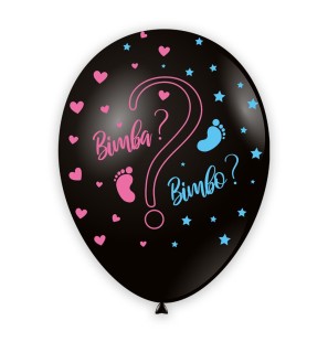 1 Palloncino Gender Reveal Maschio o Femmina con scritta "Bimba ? Bimbo" con stelline e cuoricini Rosa e Celeste 13"/33cm Pallo