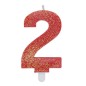 Candelina Sweety Rosso Glitter 9cm Numero 2
