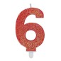 Candelina Sweety Rosso Glitter 9cm Numero 6