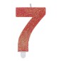Candelina Sweety Rosso Glitter 9cm Numero 7