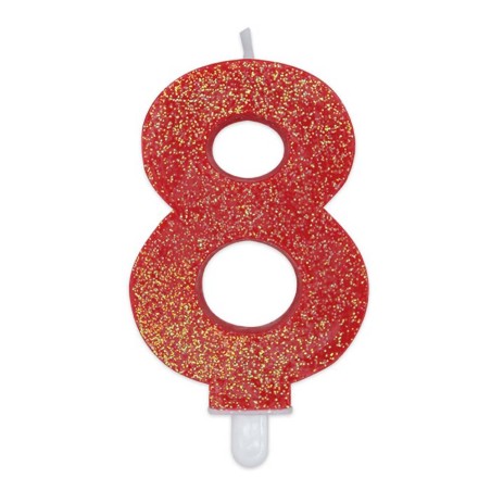 Candelina Sweety Rosso Glitter 9cm Numero 8