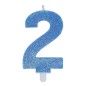 Candelina Sweety Blu Glitter 9cm Numero 2