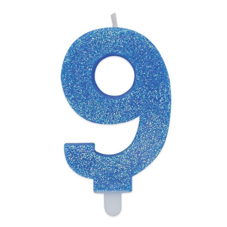 Candelina Sweety Blu Glitter 9cm Numero 9