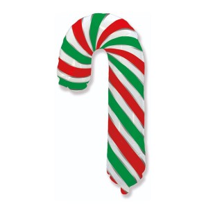 Palloncino Bastoncino di Zucchero Natale Candy Cane Verde, Rosso e Bianco 39"/99cm SuperShape in Mylar