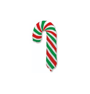 Palloncino Bastoncino di Zucchero Natale Candy Cane Verde, Rosso e Bianco 12"/30cm MiniShape in Mylar