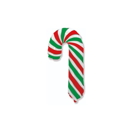 Palloncino Bastoncino di Zucchero Natale Candy Cane Verde, Rosso e Bianco 12"/30cm MiniShape in Mylar