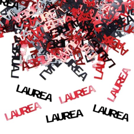 Coriandoli in plastica 15gr scritta Laurea rossa e nera