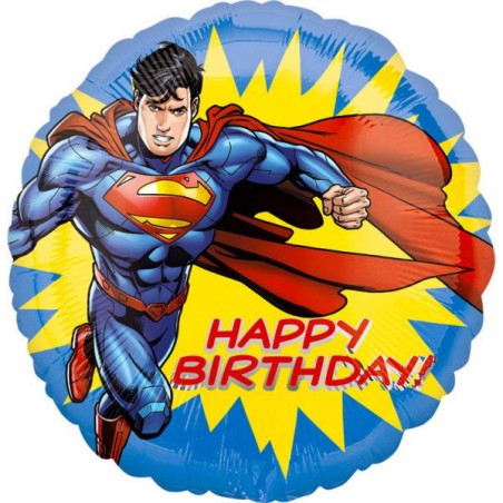 Palloncino Superman Happy Birthday blu e giallo 17"/43cm in Mylar