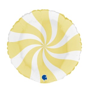 Palloncino Tondo "Swirly Candy" Giallo Matte e Bianco 18"/46cm in Mylar