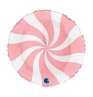 Palloncino Tondo "Swirly Candy" Rosa Matte e Bianco 18"/46cm in Mylar