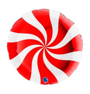 Palloncino Tondo "Swirly Candy" Rosso e Bianco 18"/46cm in Mylar