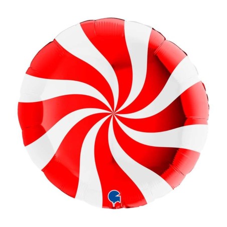 Palloncino Tondo "Swirly Candy" Rosso e Bianco 18"/46cm in Mylar