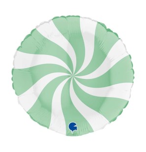 Palloncino Tondo "Swirly Candy" Verde Matte e Bianco 18"/46cm in Mylar