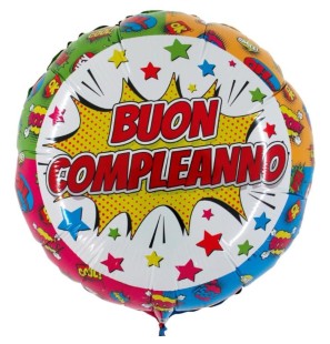Palloncino Buon Compleanno Comix 9"/23cm in Mylar
