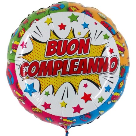 Palloncino Buon Compleanno Comix 9"/23cm in Mylar