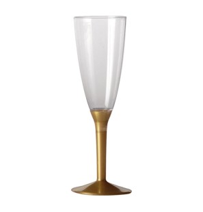20 Calici Flute da Champagne in Plastica con Base Oro