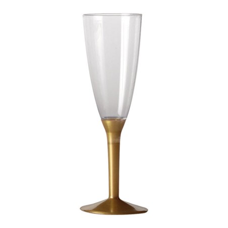 20 Calici Flute da Champagne in Plastica con Base Oro