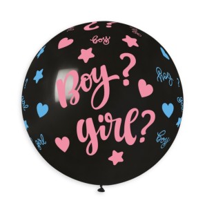 1 Palloncino Gender Reveal Maschio o Femmina con scritta "Boy ? Girl" con stelline e cuoricini Rosa e Celeste 31"/80 cm Pallonc