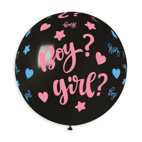 1 Palloncino Gender Reveal Maschio o Femmina con scritta "Boy ? Girl" con stelline e cuoricini Rosa e Celeste 31"/80 cm Pallonc