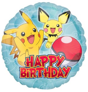Palloncino Pokemon con Sfera Rossa e scritta "Happy Birthday" Tondo 18"/45cm in Mylar