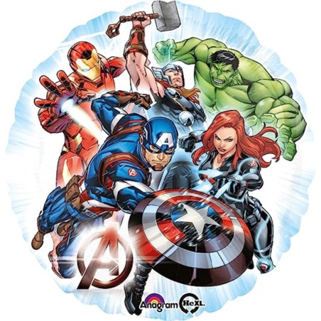 Palloncino Supereroi Avengers Marvel Sfondo Celeste Tondo 17"/43cm in Mylar