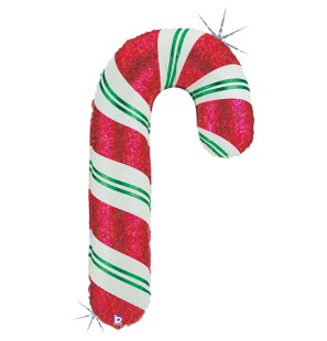 Palloncino Bastoncino di Zucchero Natale Candy Cane Verde, Rosso e Bianco 35"/89cm SuperShape in Mylar