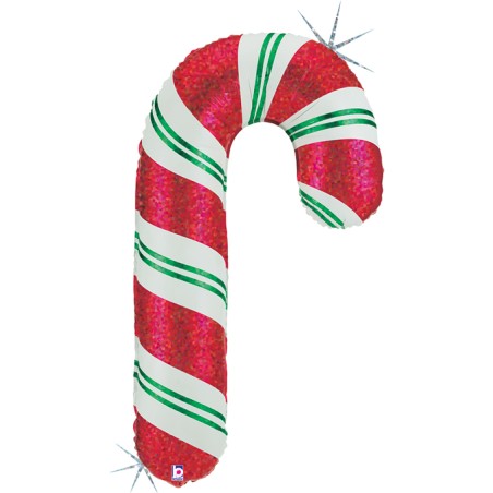 Palloncino Bastoncino di Zucchero Natale Candy Cane Verde, Rosso e Bianco 35"/89cm SuperShape in Mylar