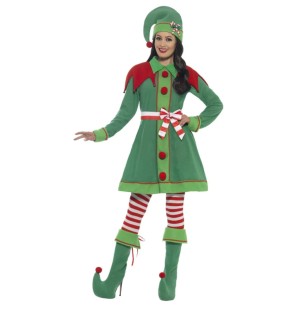 Costume da Miss Elfo, verde, con vestito, cappello, copristivali, collant e cintura
