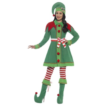 Costume da Miss Elfo, verde, con vestito, cappello, copristivali, collant e cintura