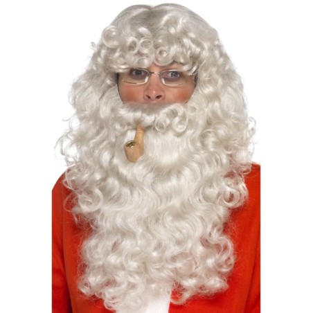 Kit per vestire Babbo Natale con parrucca, barba, occhiali e pipa, Deluxe